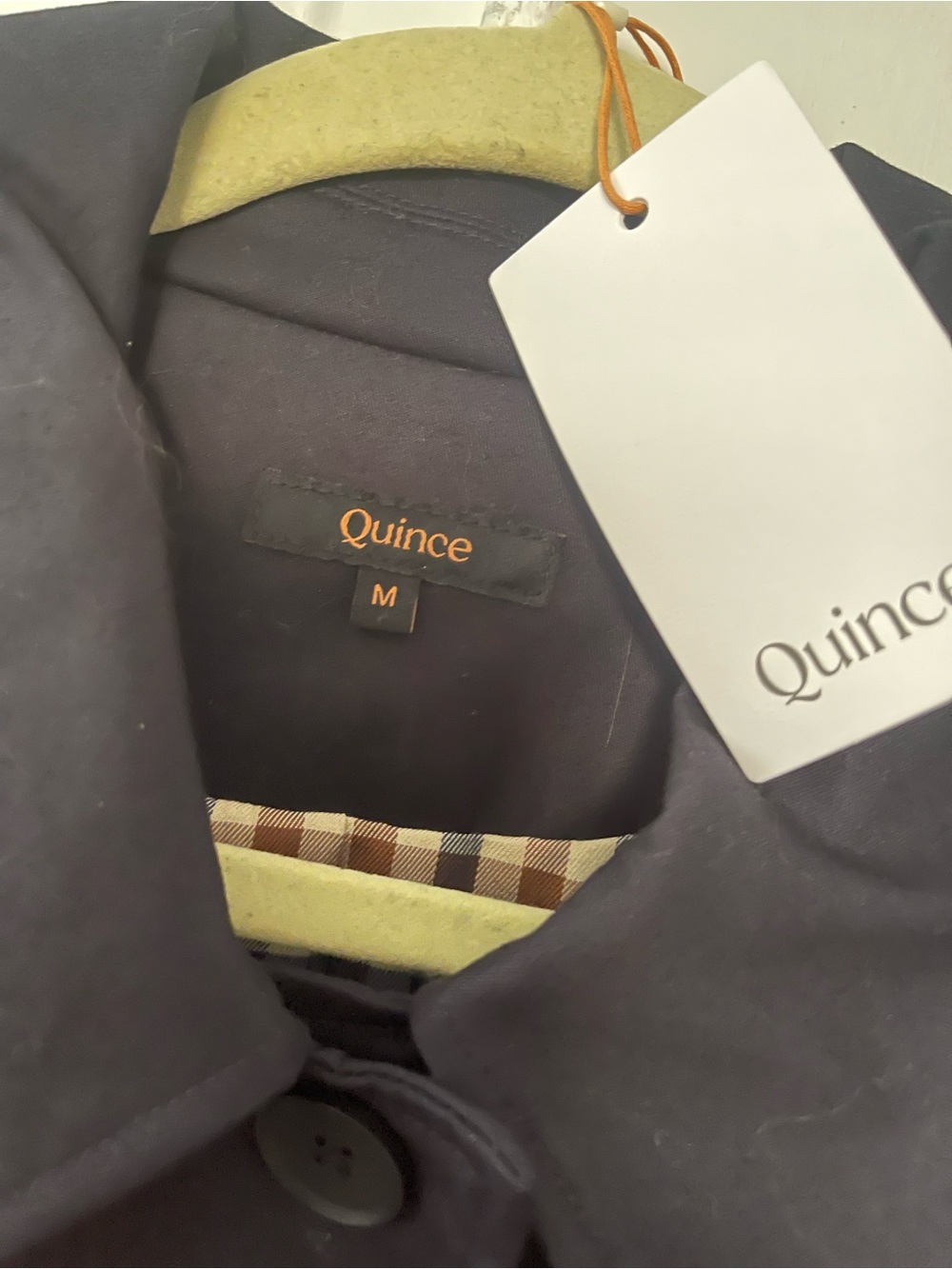 Quince Navy Coat with Brown Plaid Trim - Picture 2 of 4